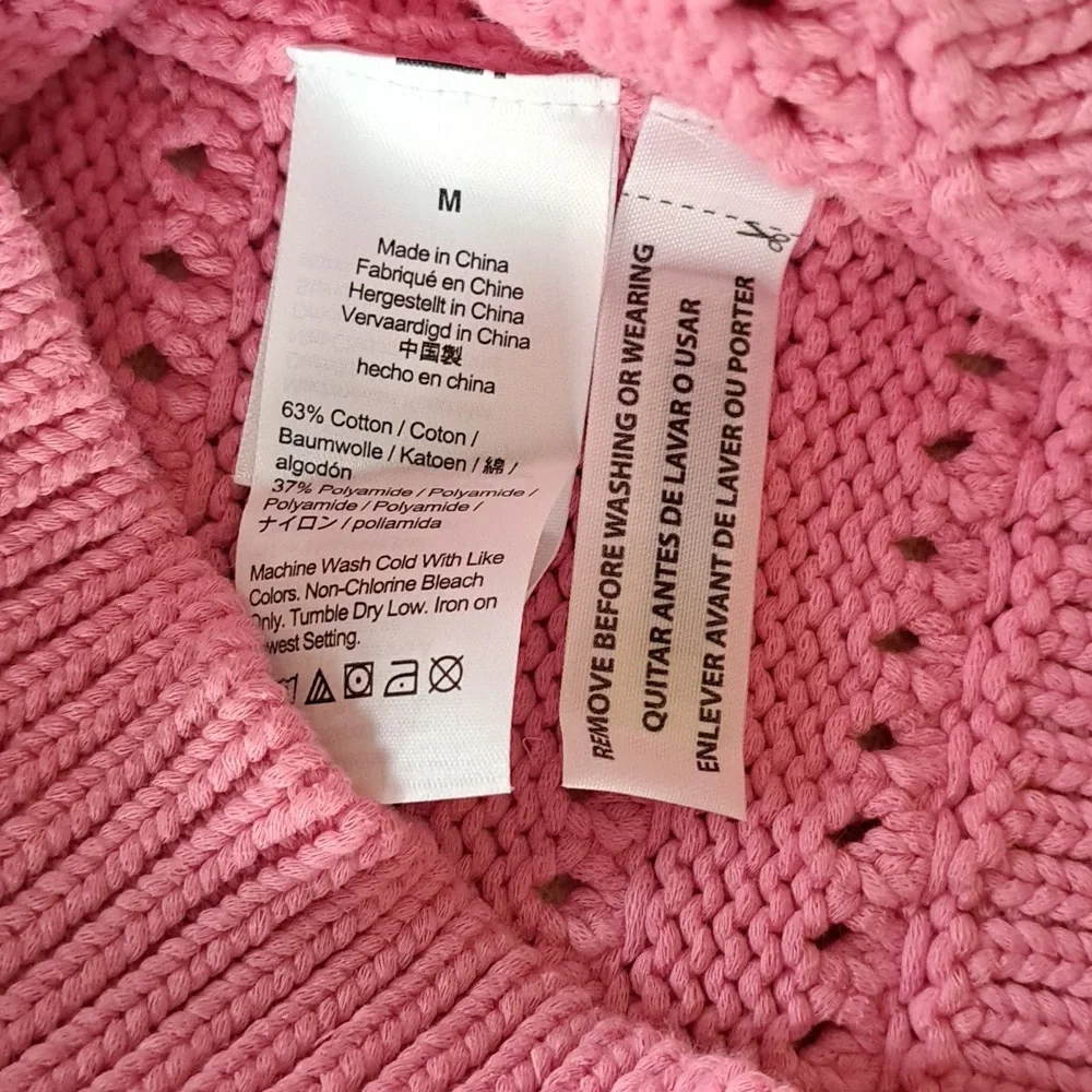 J.Crew Womens Pink Pointelle Style Crewneck Sweater Balloon Sleeves‎ S-M